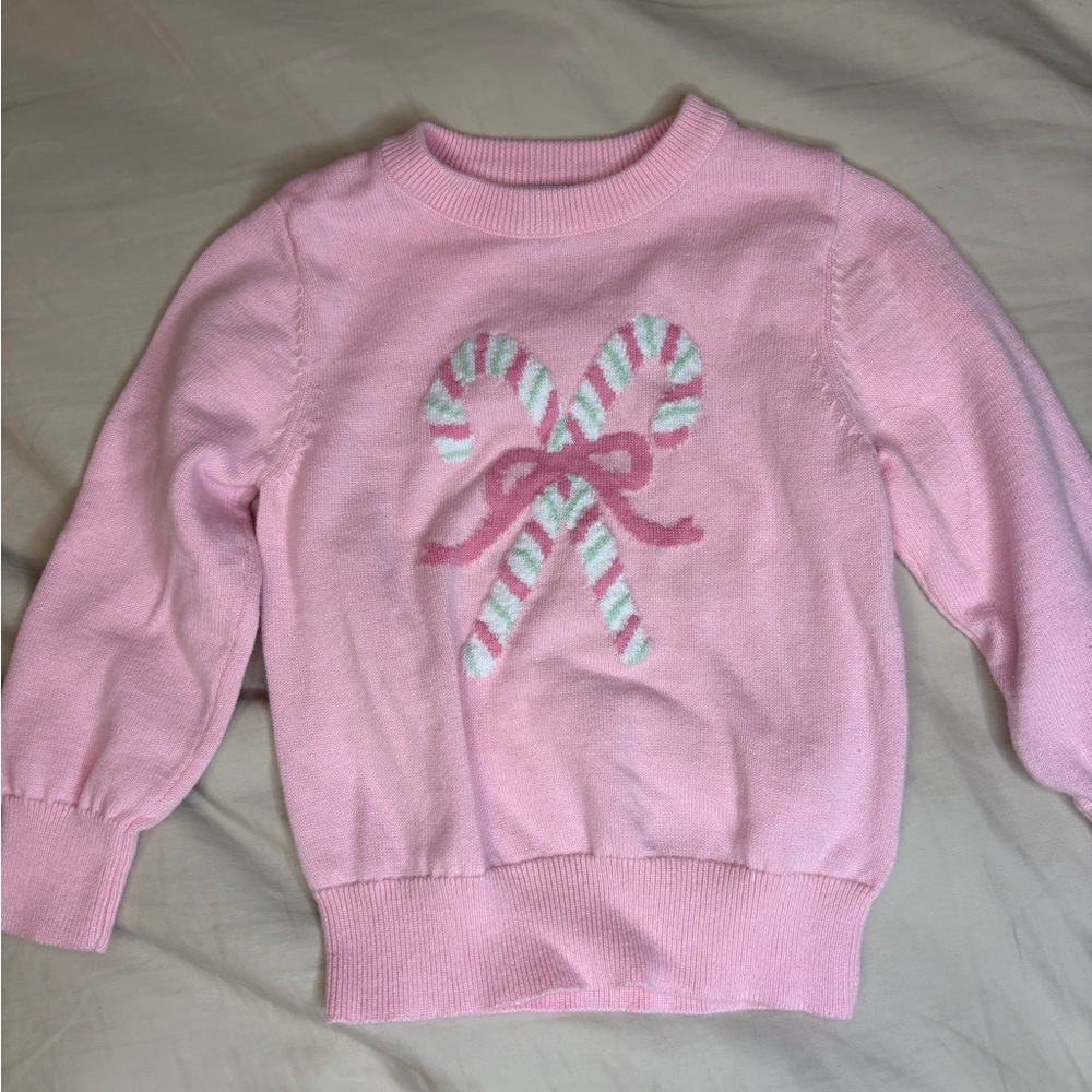 Pink Christmas Candy Cane Bow Soft Pink Sweater